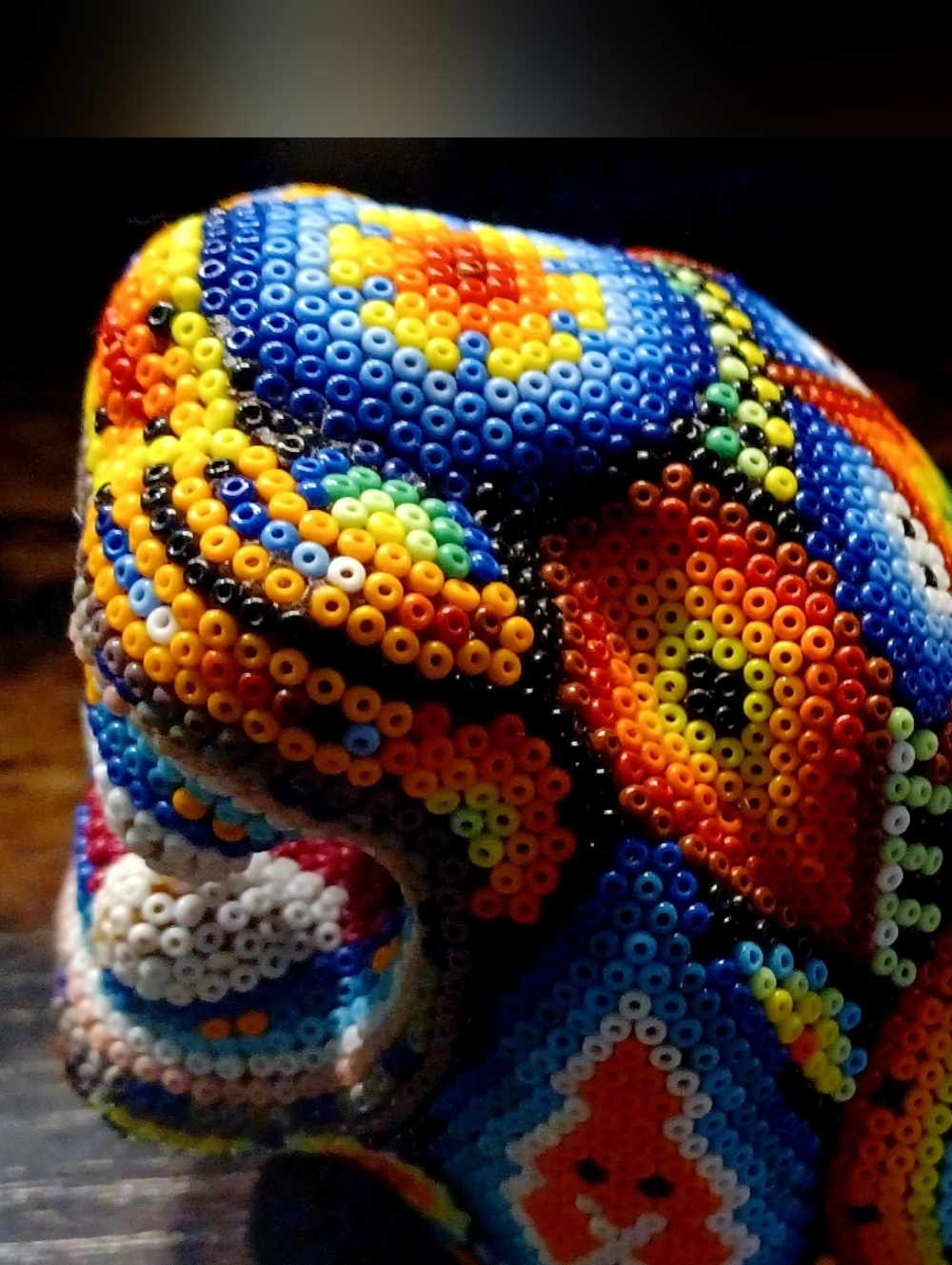 Huichol Tribe Beaded Jaguar Head Sculpture